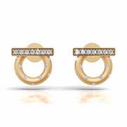 Circle & Bar Diamond Stud Earrings-18Kt Gold vermeil
